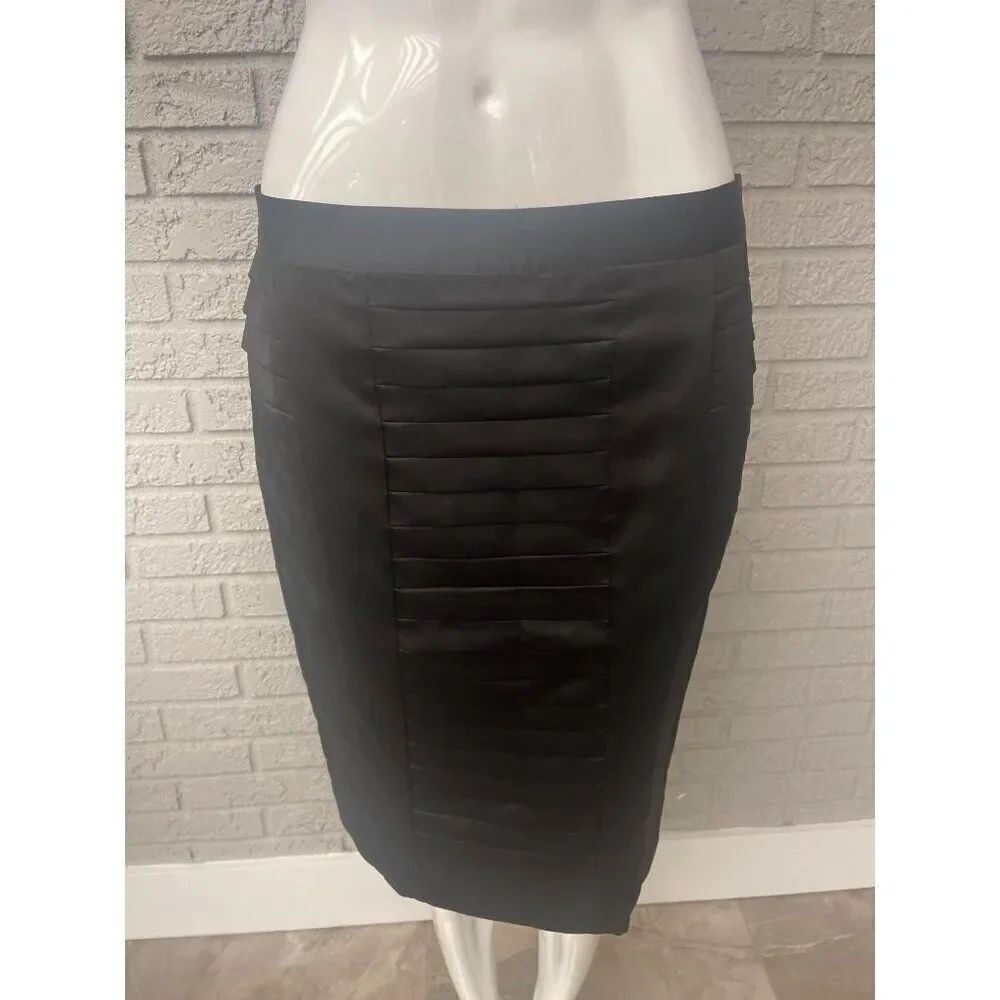Worthington Petite Women Black Satin Pleated Panel Pencil Skirt Size 10P